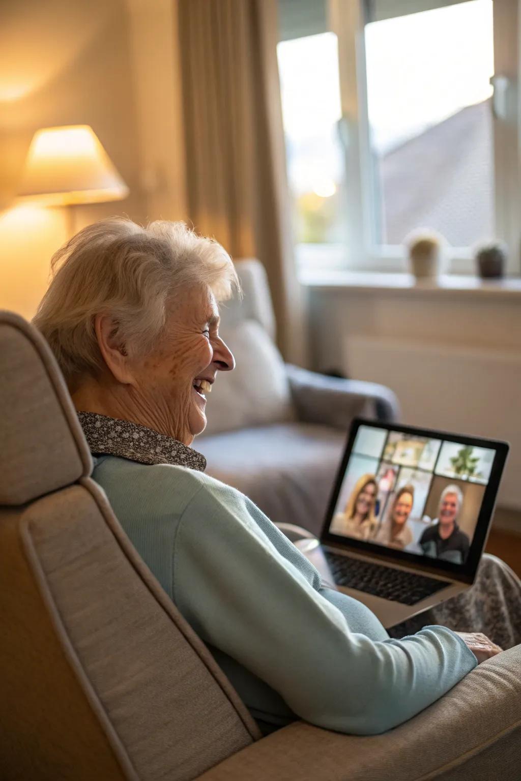 Residents connecting with cherished ones through remote conversations.