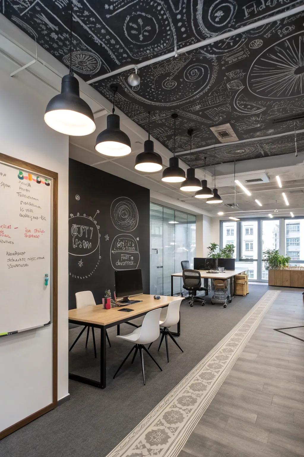 Look up and get inspired with a chalkboard ceiling.