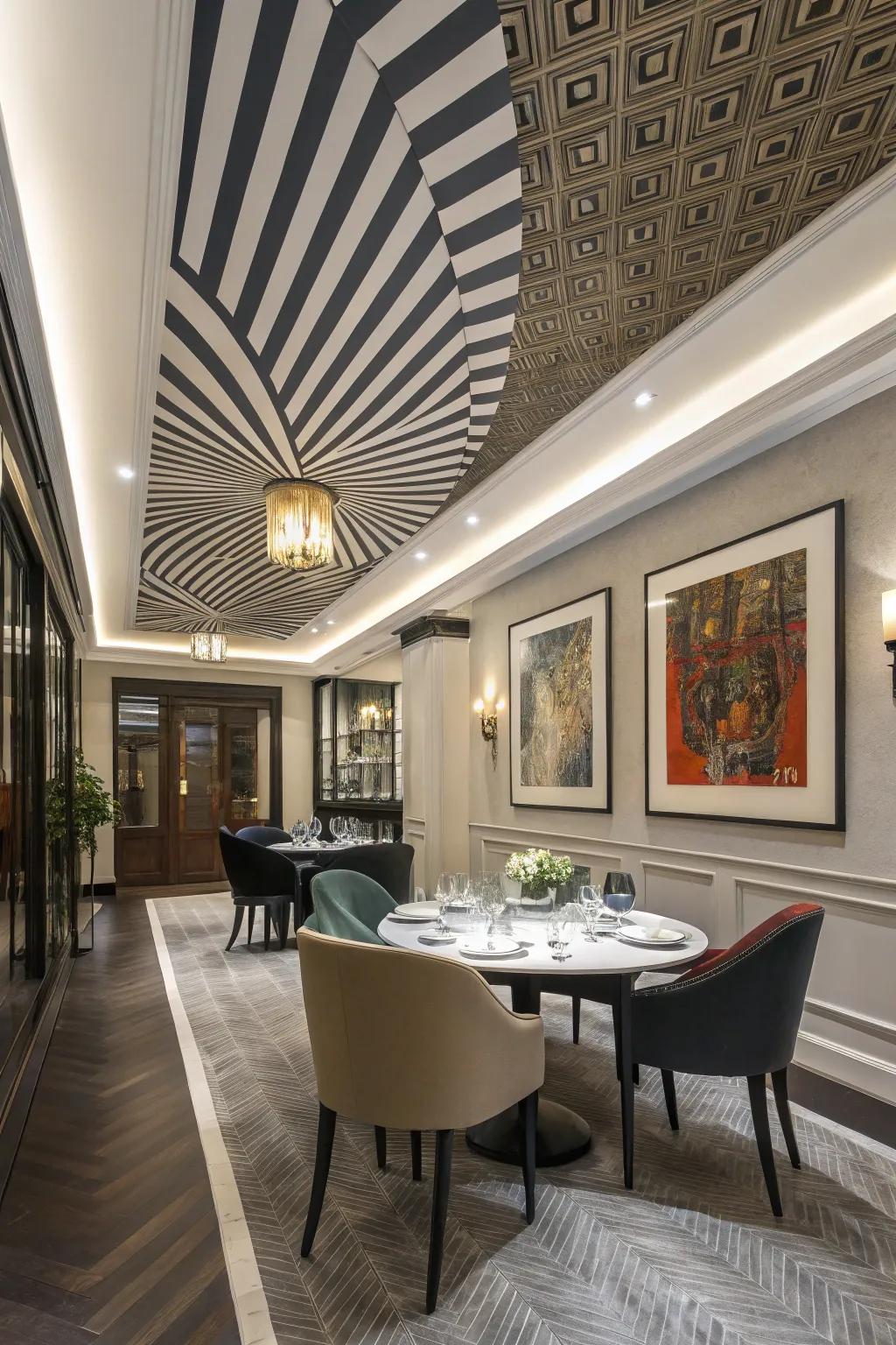 Banded ceilings can create intriguing visual tricks.