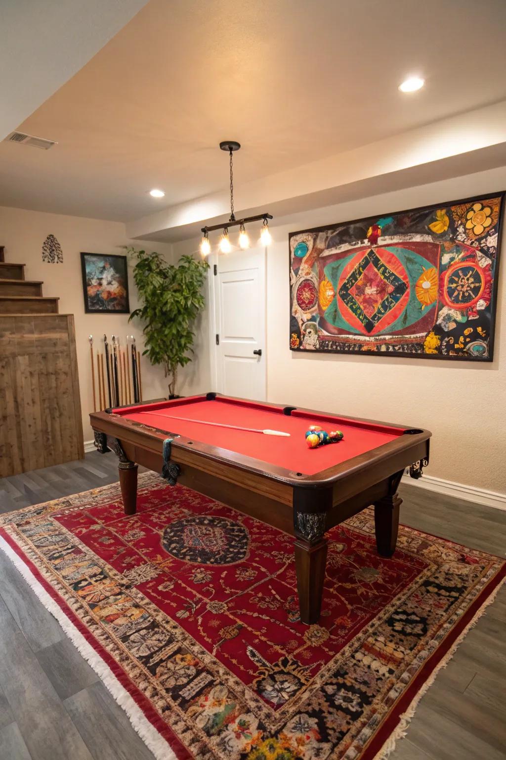Vivid elements add vibrancy and energy to a small pool room.