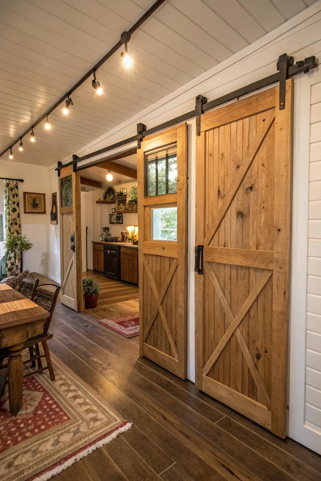Sliding doors offer a stylish space-saving solution in this cottage.