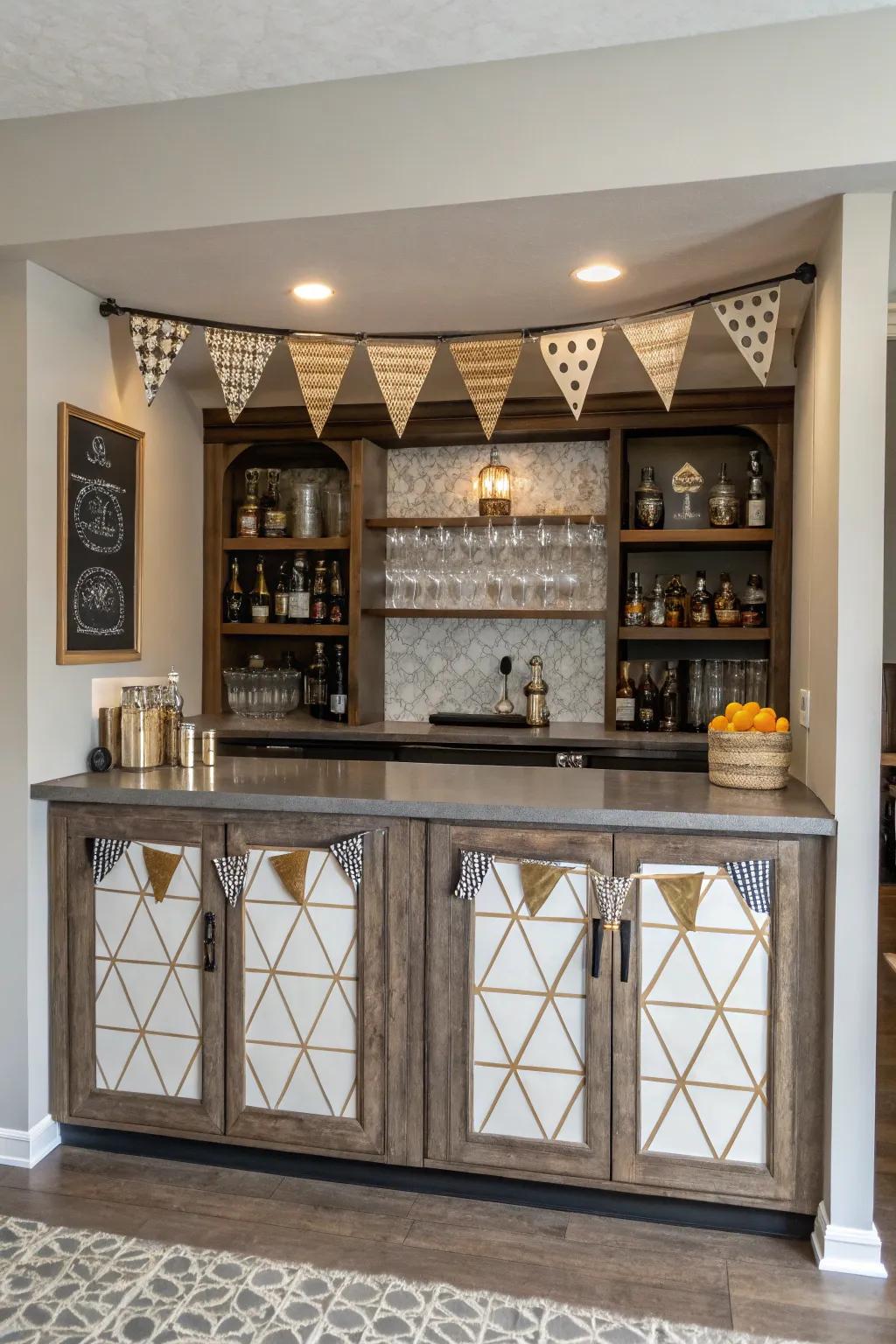 A themed dry bar for a cohesive design.