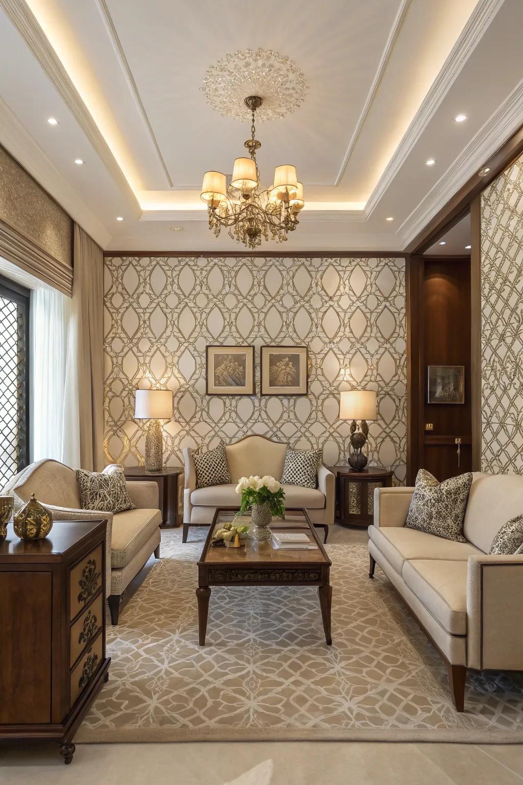 A compact living area showcasing symmetrical designs to ensure balance.