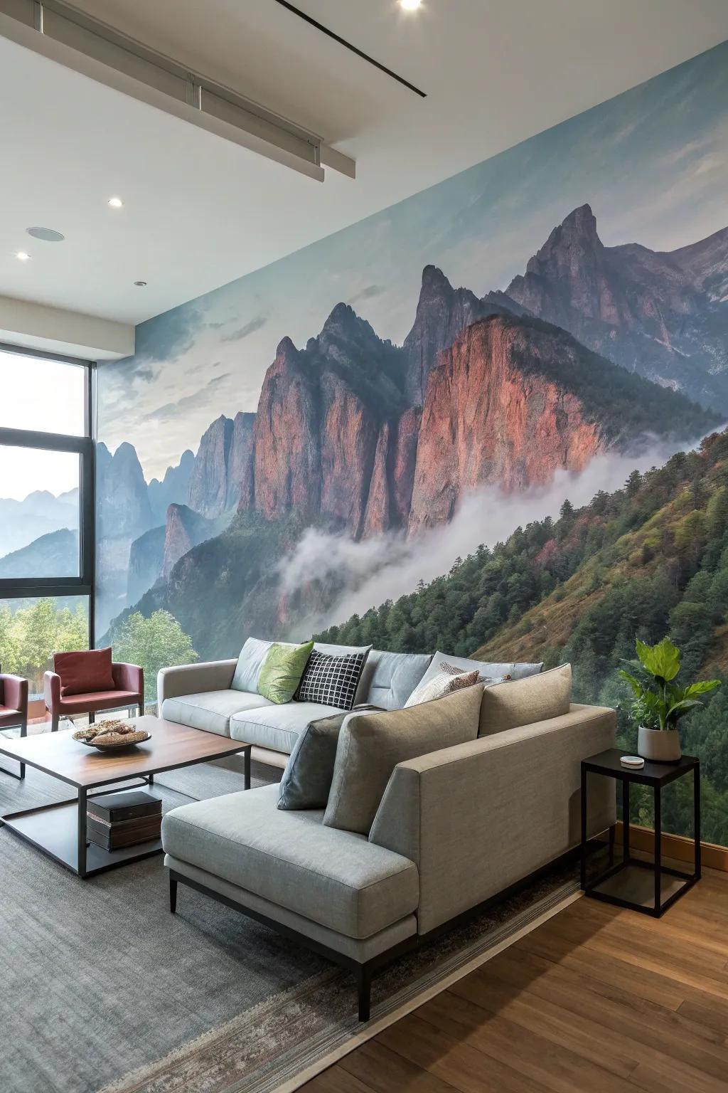 A living area with mystical peak ranges.