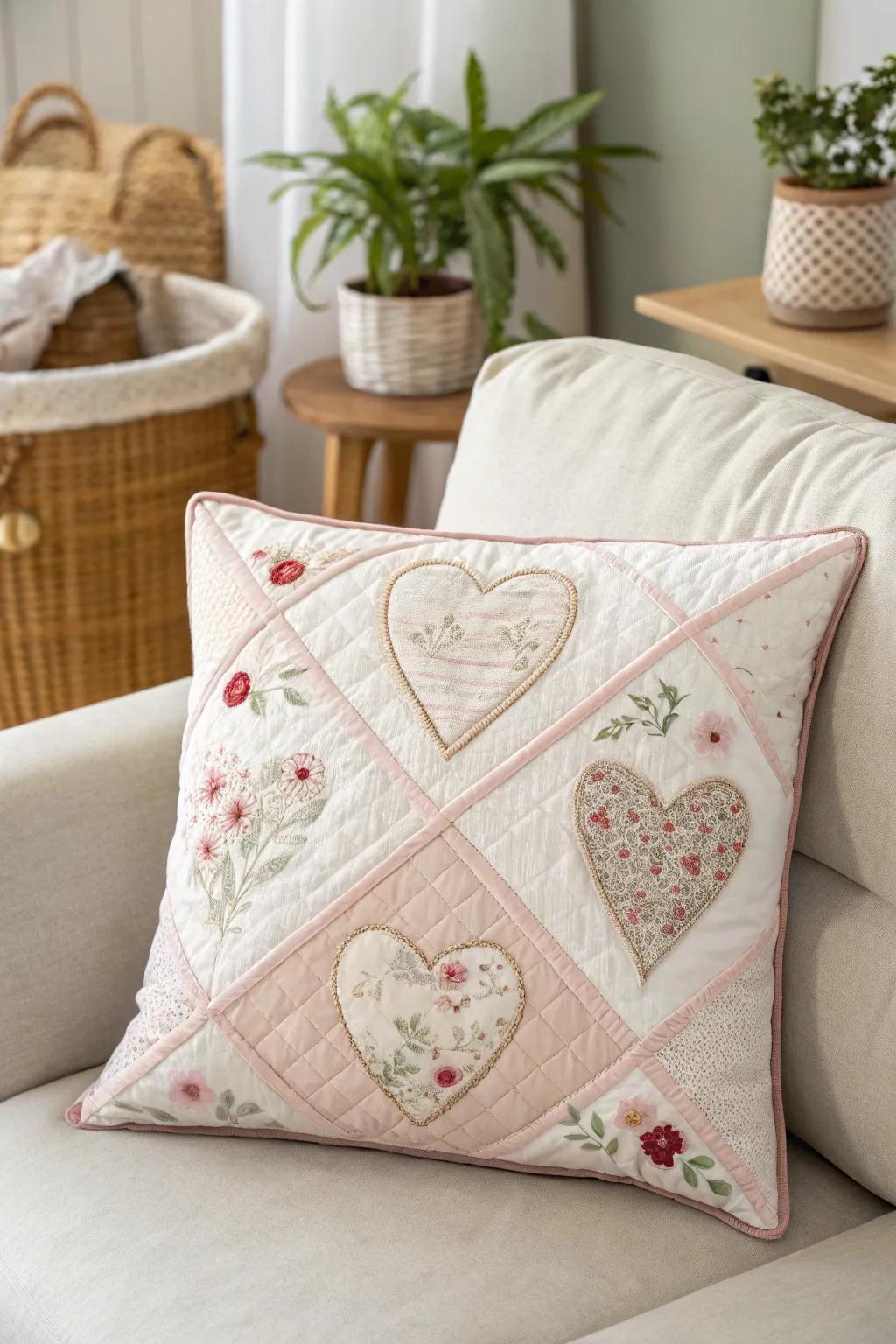 Snuggle up with this captivating Valentine's Day stitched cushion, a flawless blend of minimalist sophistication and boho warmth.