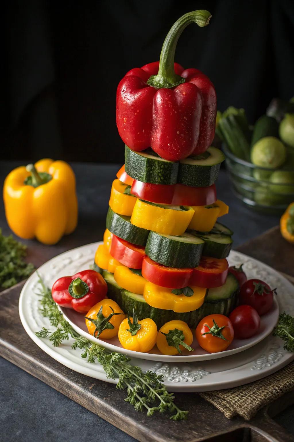 Vegetable tower as a centerpiece.