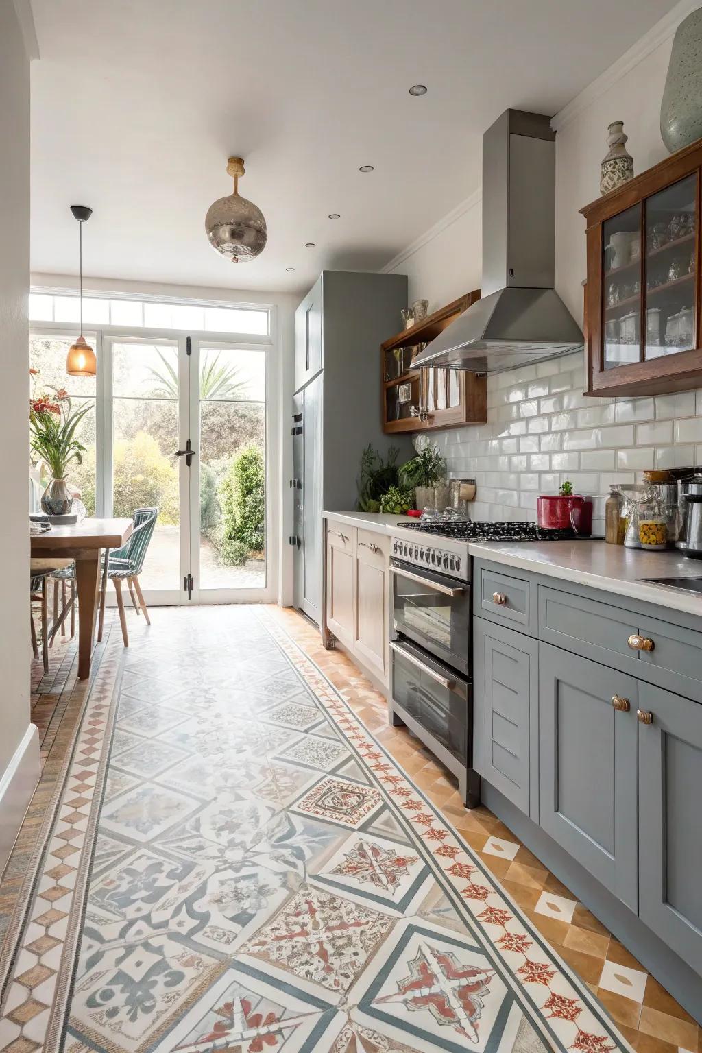 Using vinyl flooring, combine modern style with retro chic.