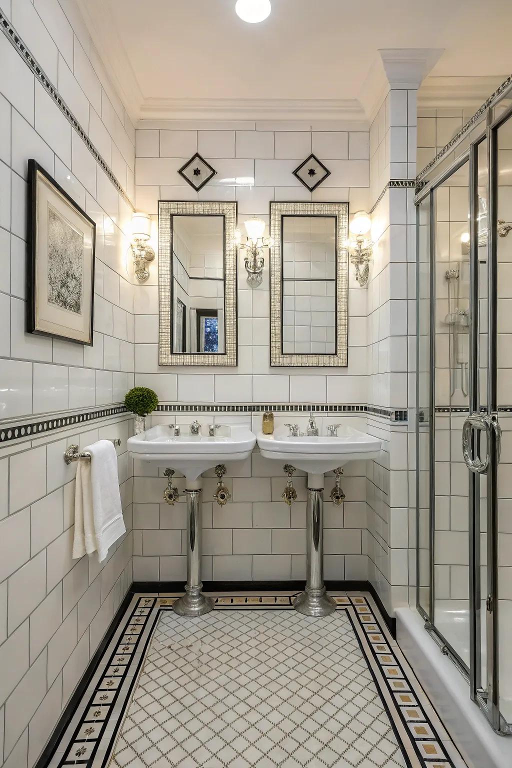Art Deco flair adds vintage glamour to bleached ceramic.