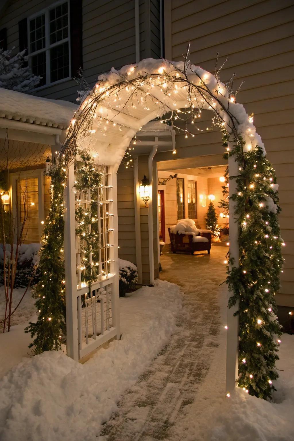 A winter wonderland entryway greets guests with enchantment.