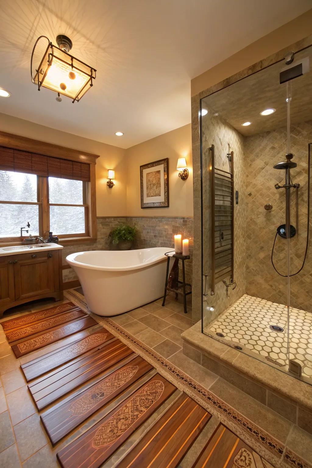 Radiant floors adding warmth and comfort to the bathroom.