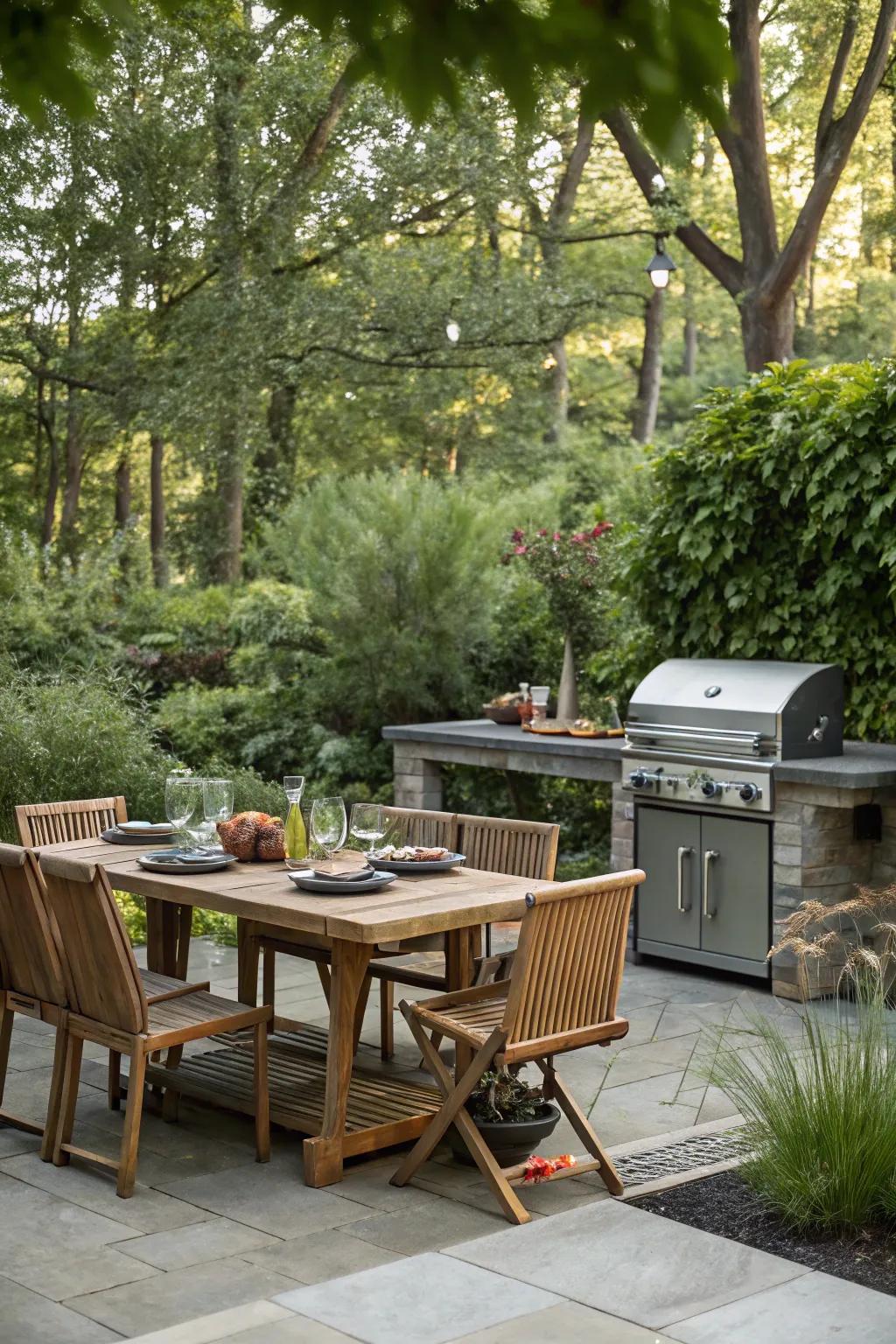 An attractive open-air kitchen great for hosting summer BBQs.