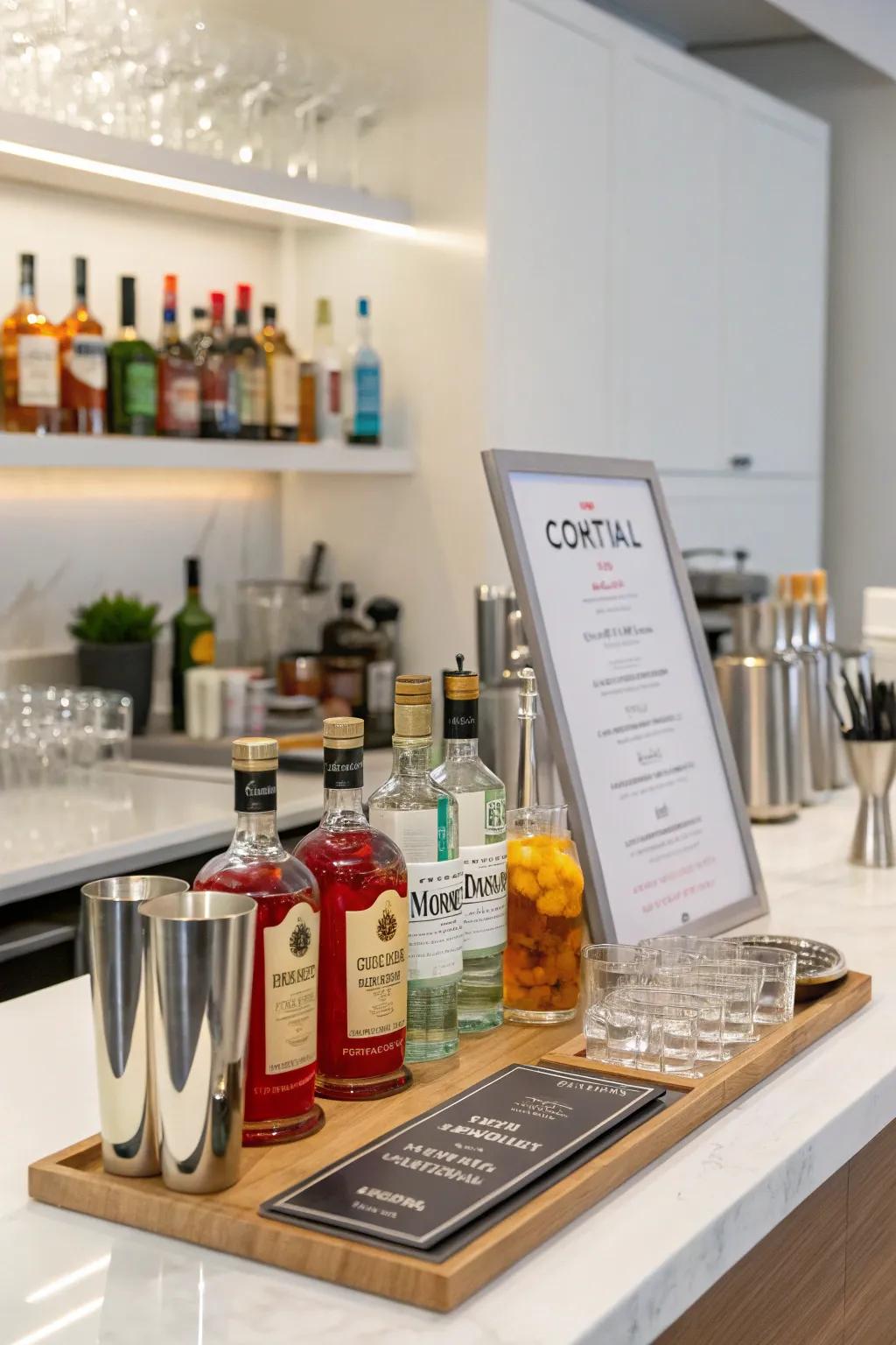 Enhance interactions and camaraderie with a personalized cocktail station at your festivity.