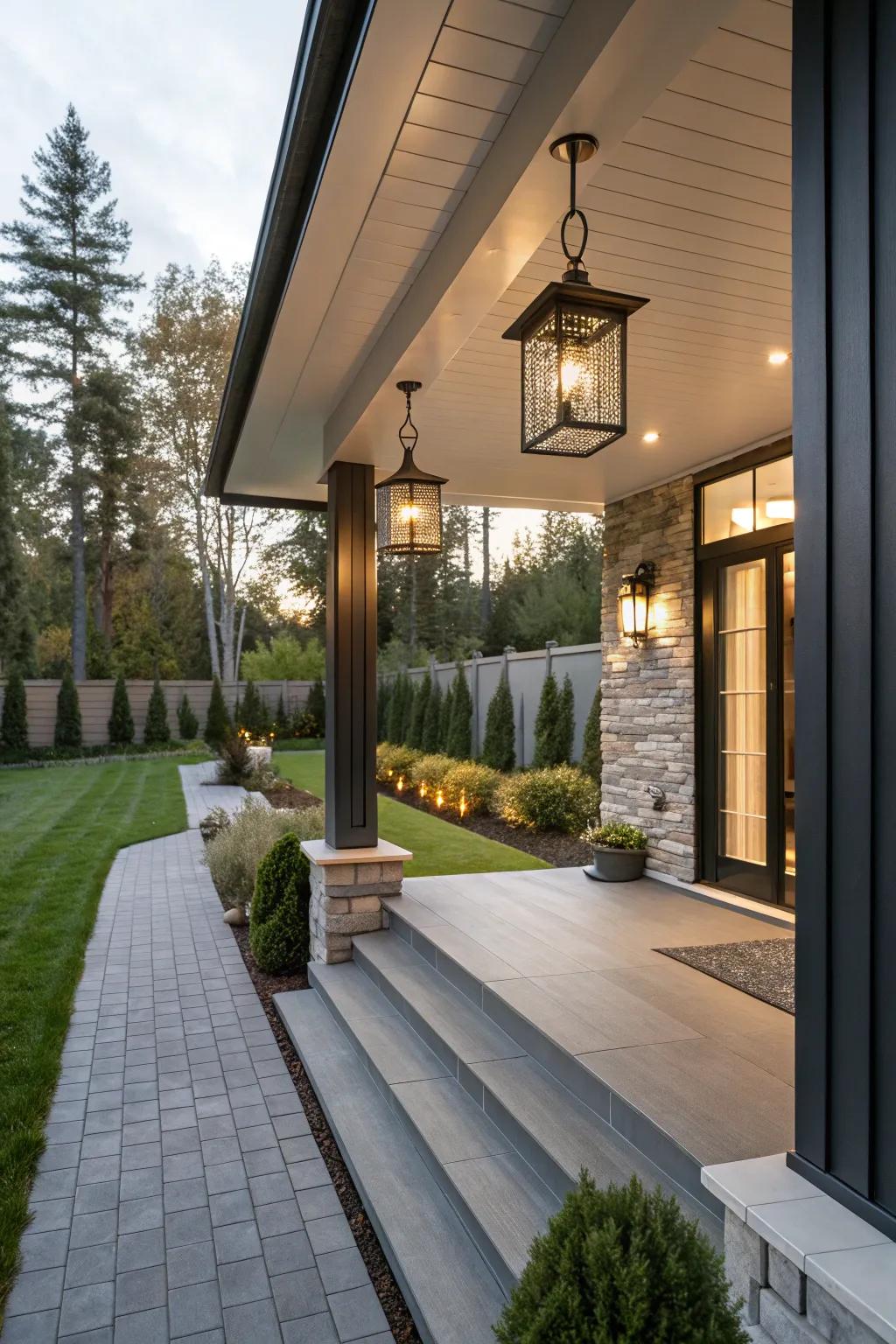 Stylish lighting accentuates the modern feel of your porch.