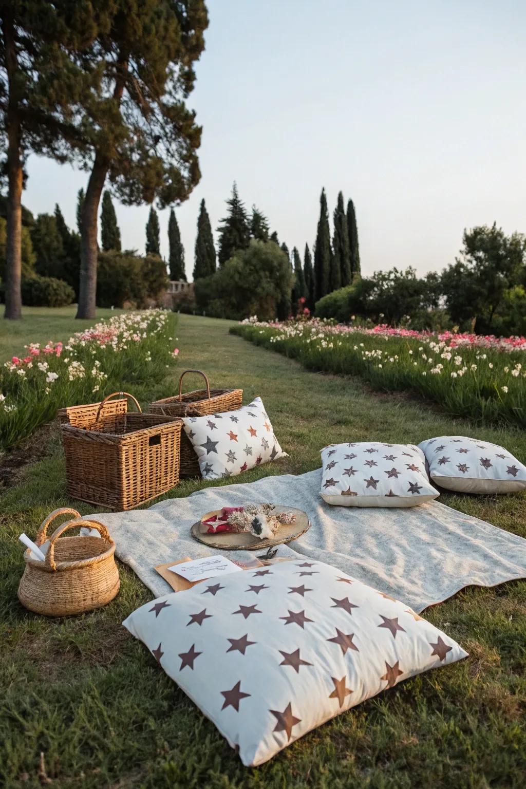 Star-adorned blankets deliver comfort and style for a Fourth of July picnic.