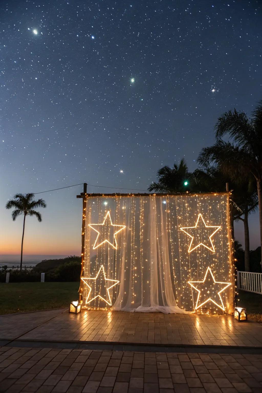 A captivating starlit backdrop, ideal for memorable wedding snapshots.