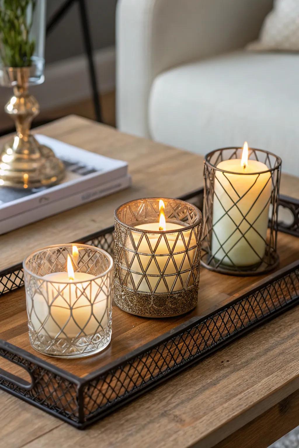 Establish the ideal atmosphere with the delicate glow of scented candles.