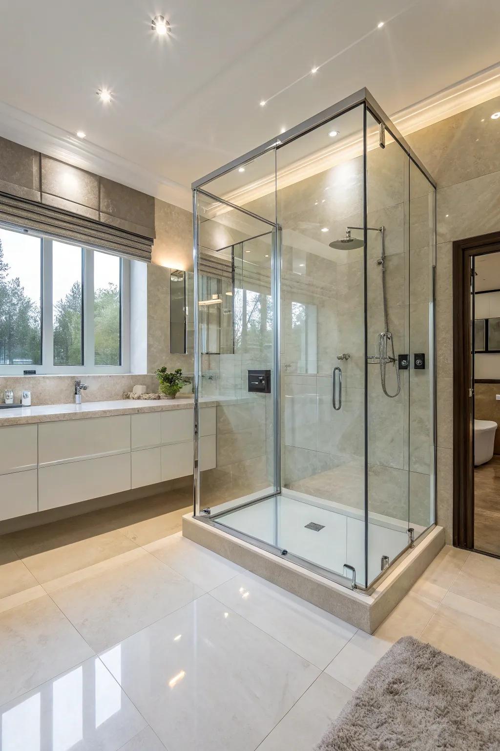 Clear showers add a modern feel and really open the area.