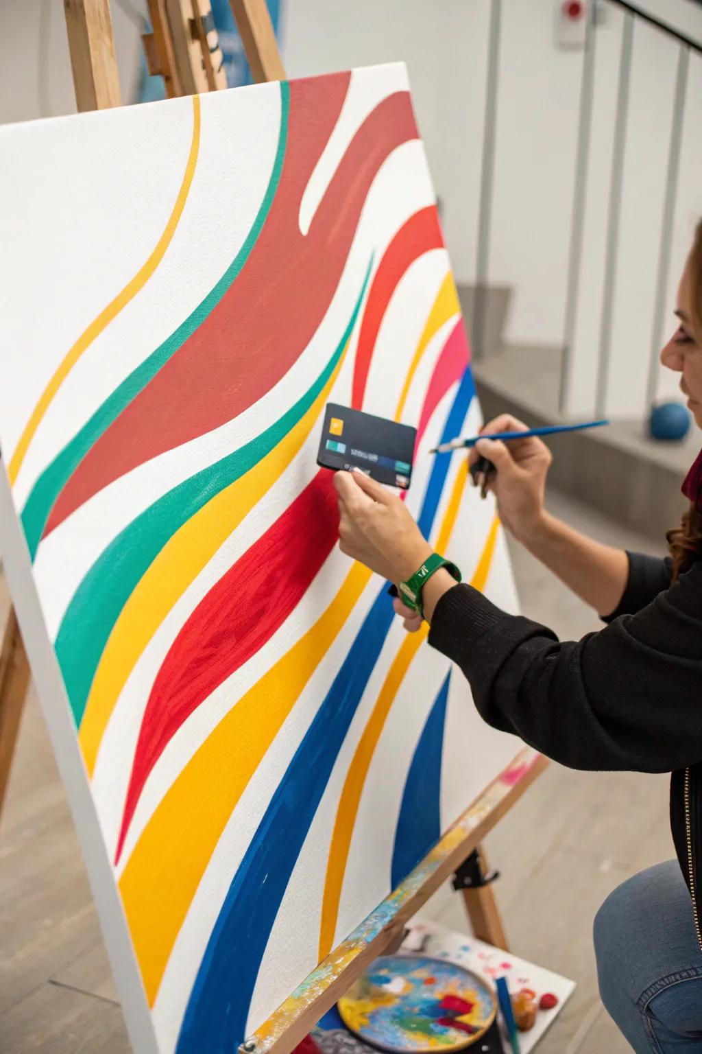 Employ a payment card to fashion potent, expansive lines across your canvas. <strong><em>Let the colors dance and intertwine.</em></strong>” loading=”lazy” class=”pimg”>
	</picture><figcaption>Employ a payment card to fashion potent, expansive lines across your canvas. <strong><em>Let the colors dance and intertwine.</em></strong></figcaption></figure>
<p>An outdated payment card can transform into your newfound favored instrument! Smear paint across your canvas utilizing brisk, sweeping motions to attain an effortlessly sophisticated backdrop showcasing dynamic contours. <strong><em>It’s all about embracing the freedom of movement.</em></strong></p>
<h3>Some ideas to consider:</h3>
<ul class=