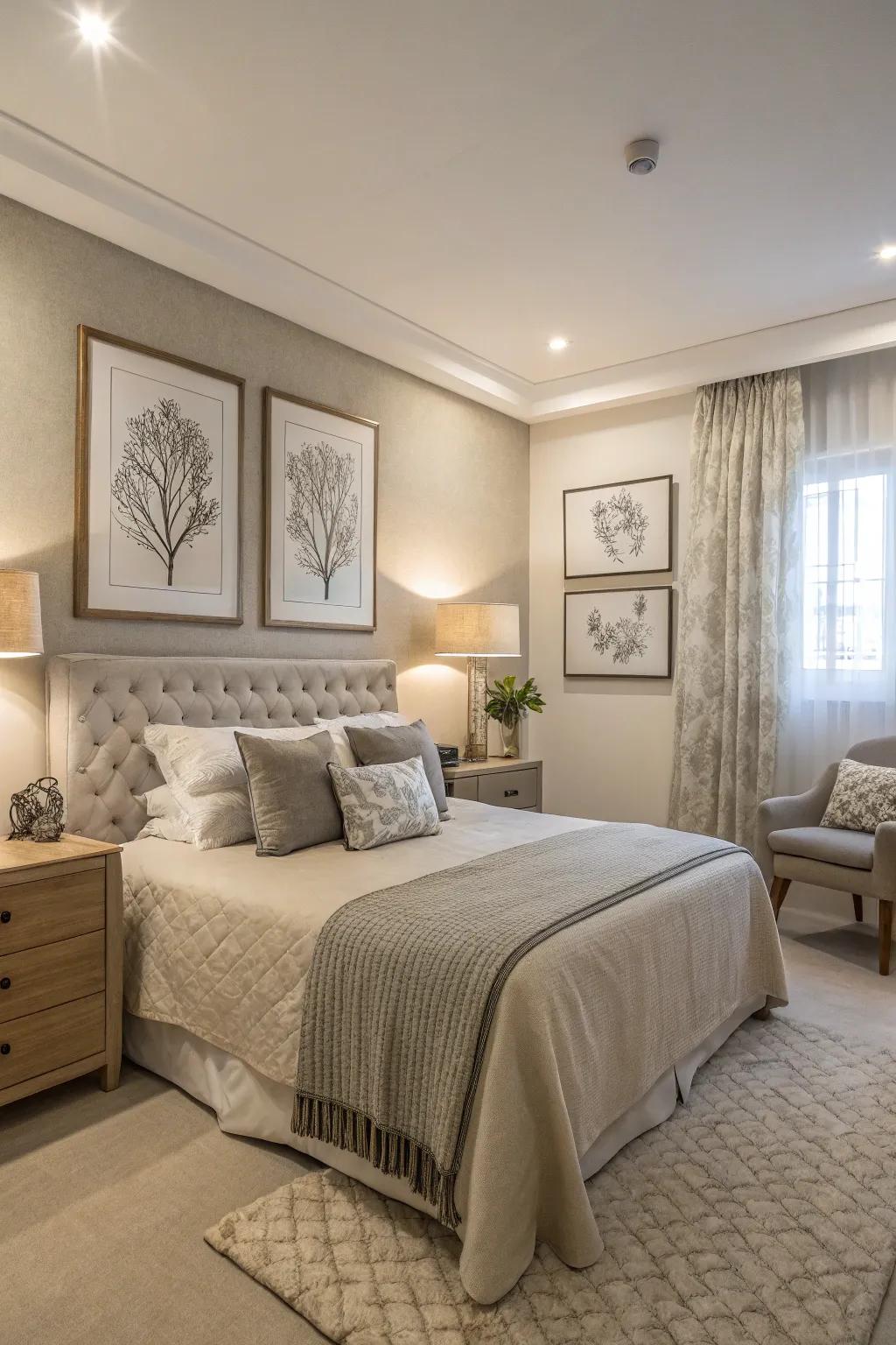 Neutral shades offer a tranquil getaway in your bedroom.