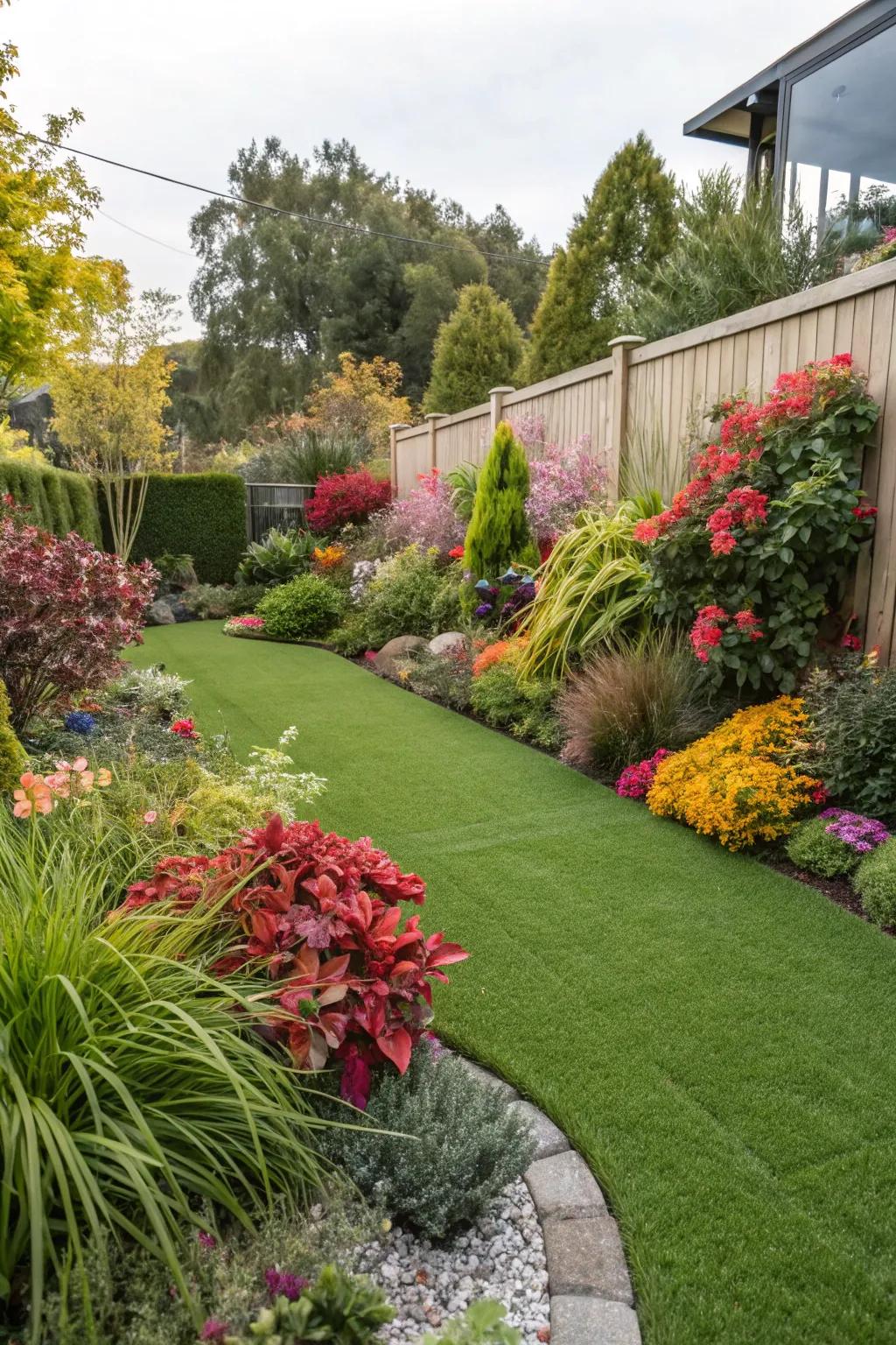 Authentic vegetation presents a lively contrast to simulated grass.