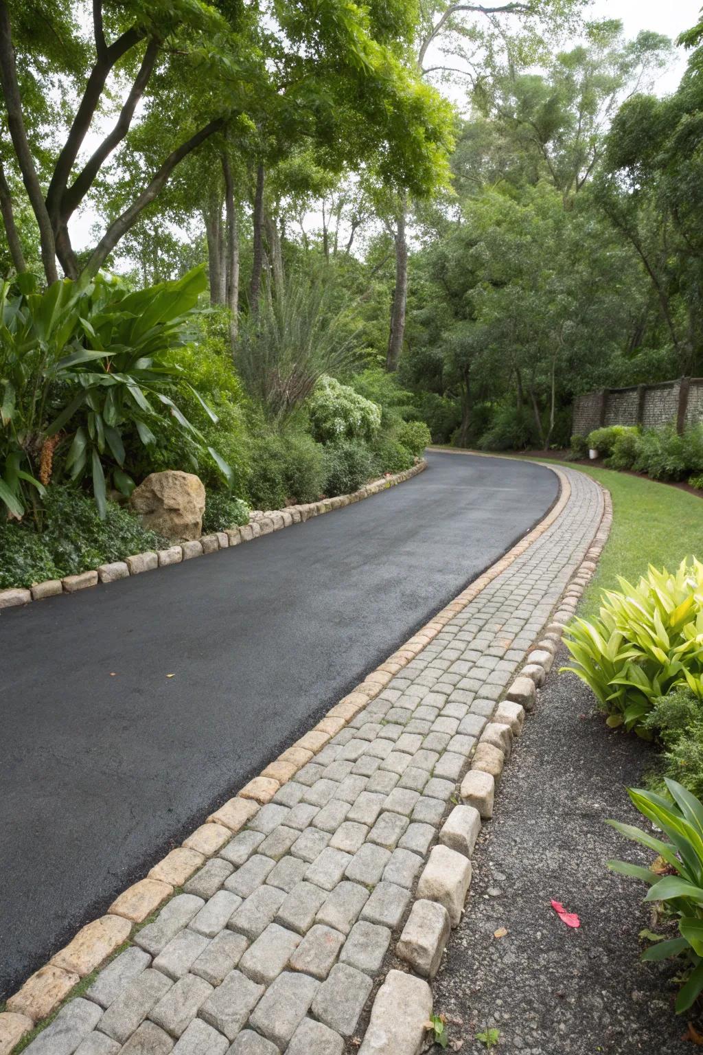 Vintage stones give this comfortable driveway a rustic, inviting feel.