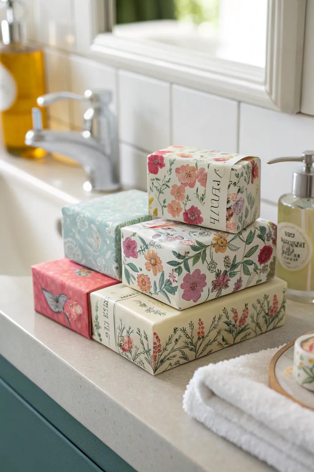 Sophisticated cleansing bars with custom details.
