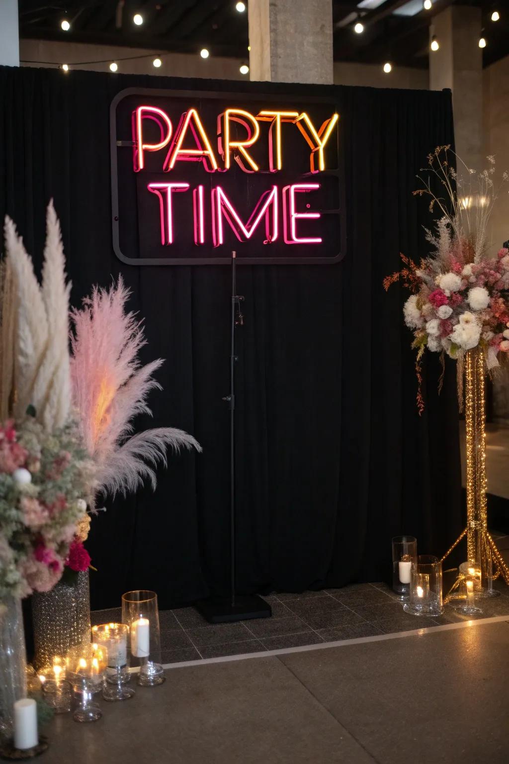 Brighten your event with an eye-catching neon sign backdrop.