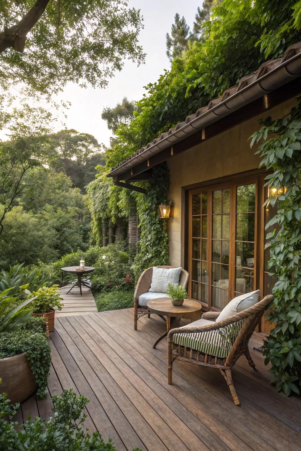 Authentic wood decking enhances open-air spaces with warmth and comfort.