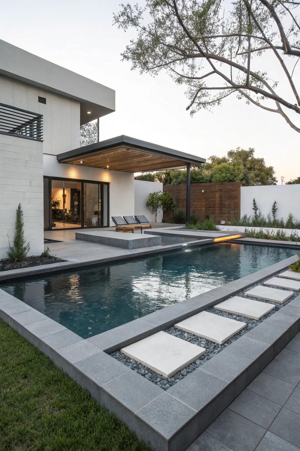 A stylish and modern pool design with geometric flair.