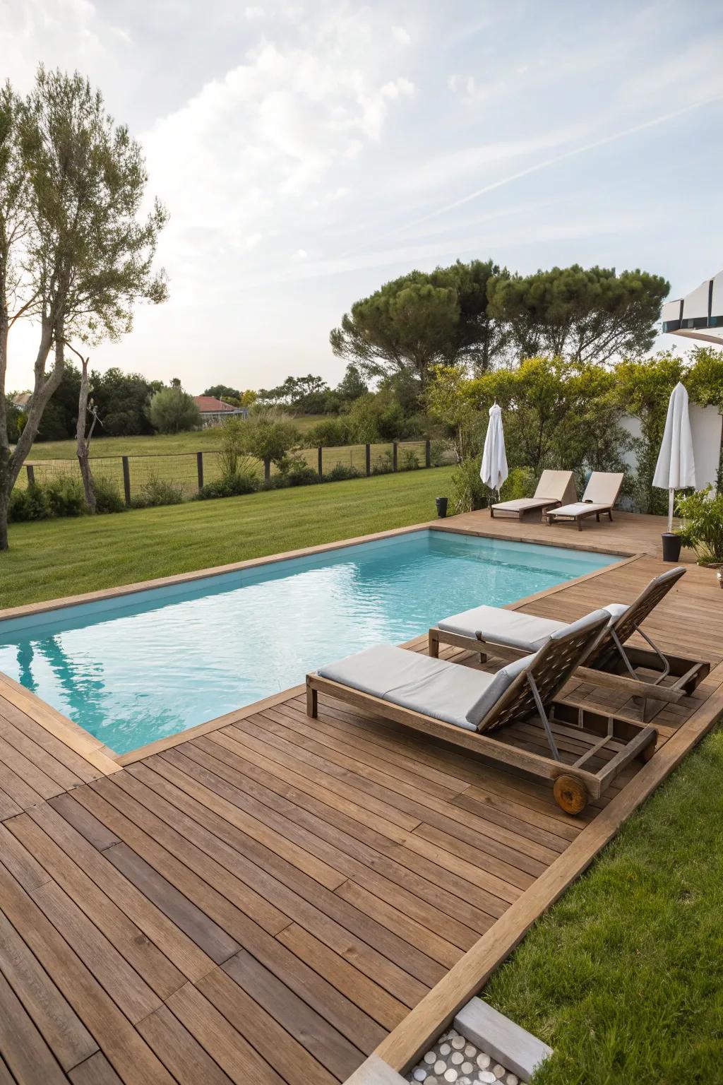 Wooden decking enhances your pool area with comfort and flair.