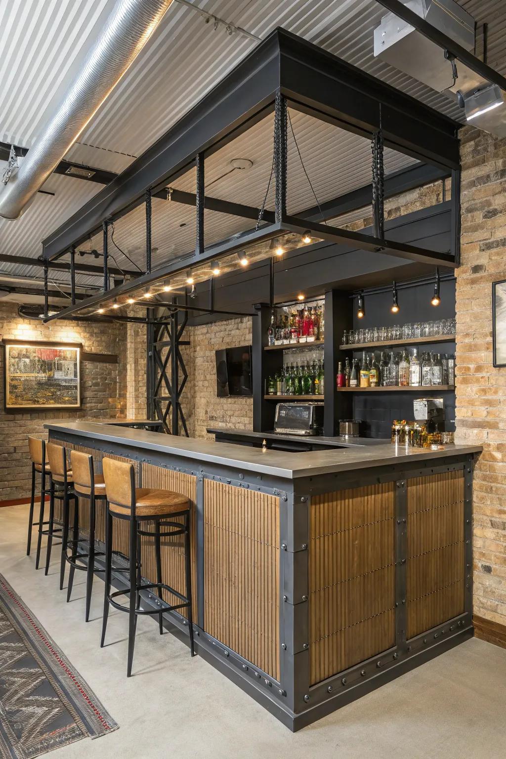 Industrial chic combines metal and wood for a cutting-edge appearance.