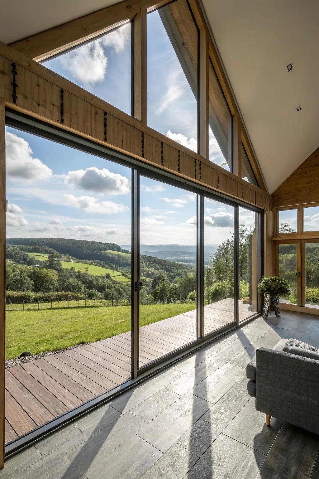Generous windows brighten barn spaces with natural brightness.