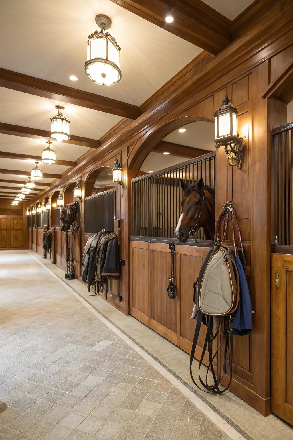 Refined equestrian spaces merge utility with high-end visual appeal.