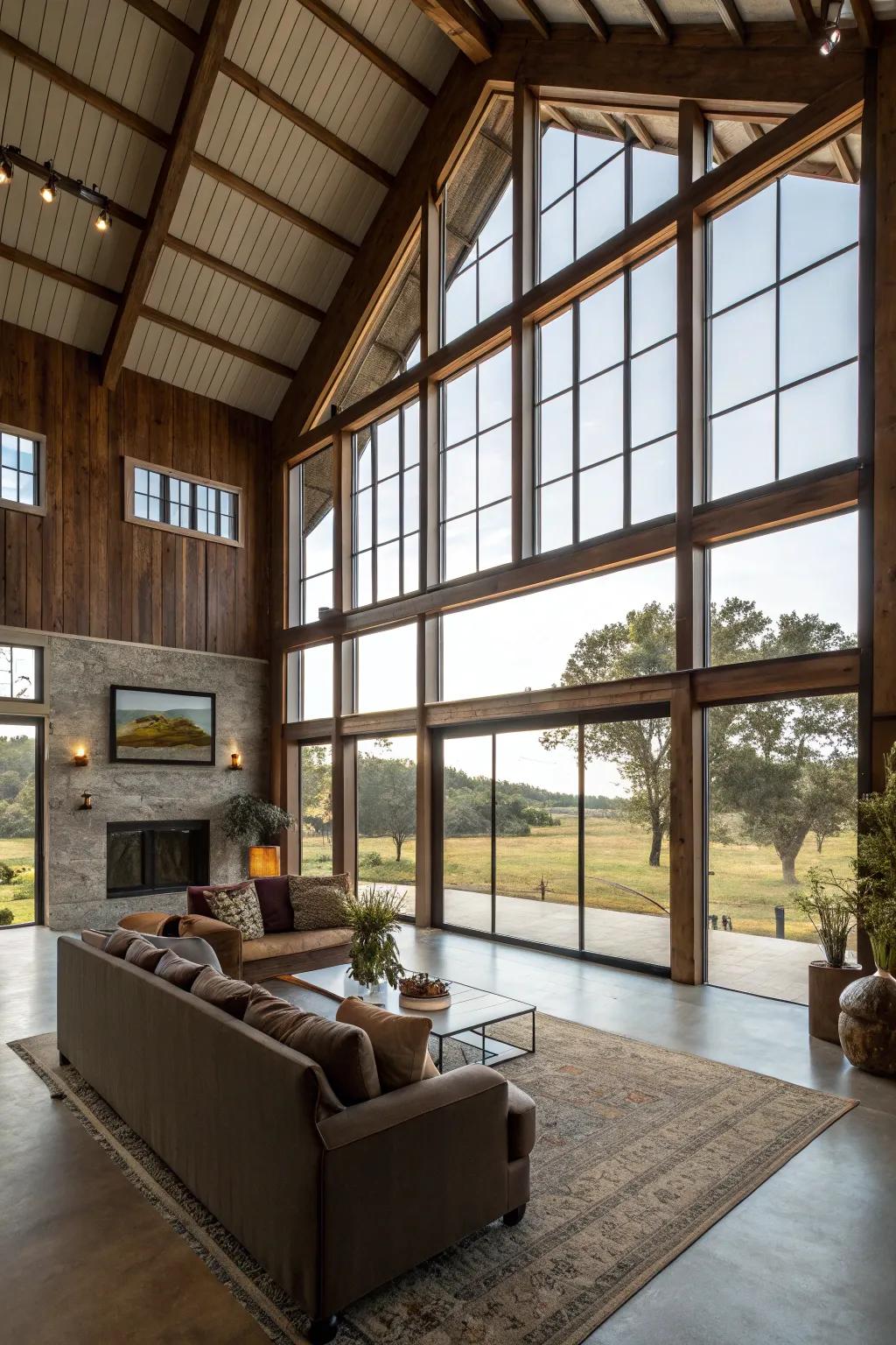 This barndominium is filled with natural light thanks to its large windows.