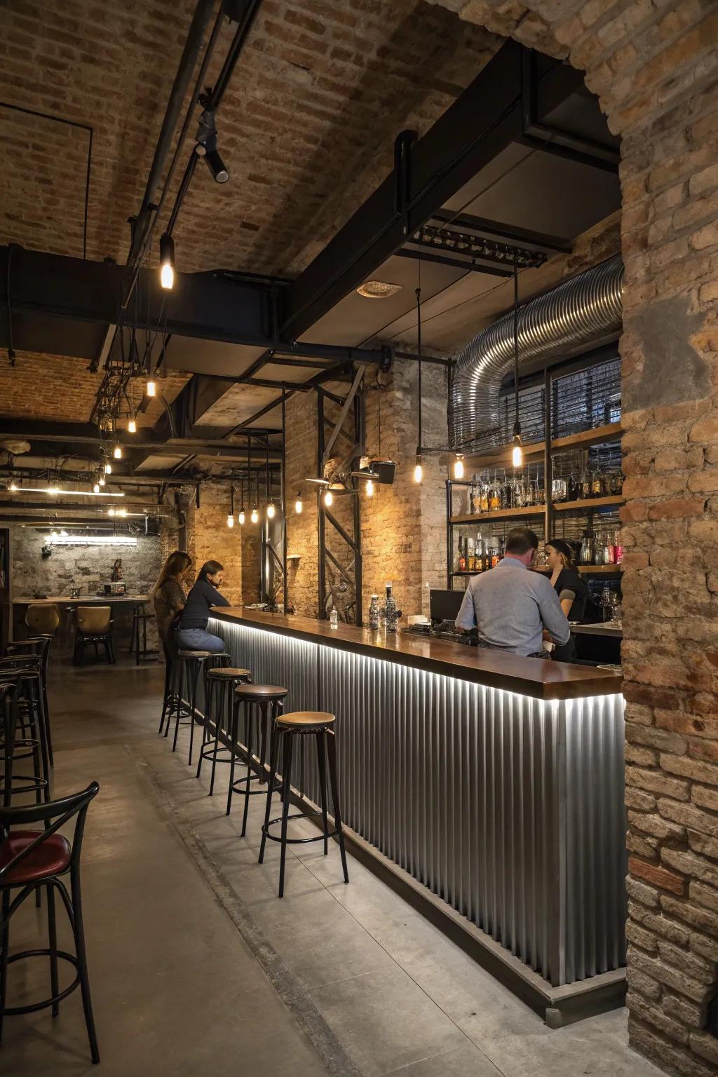 Achieve an urban edge with an industrial chic bar counter.