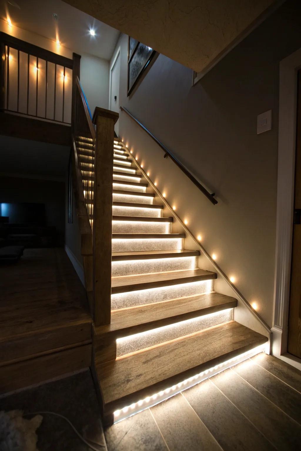 Gently light up your steps with LED tape lights.