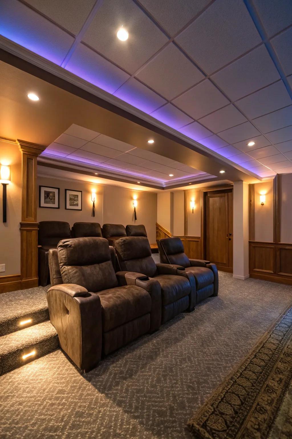 Ambient lighting enriches the atmosphere and enhances the beauty of your home theater.