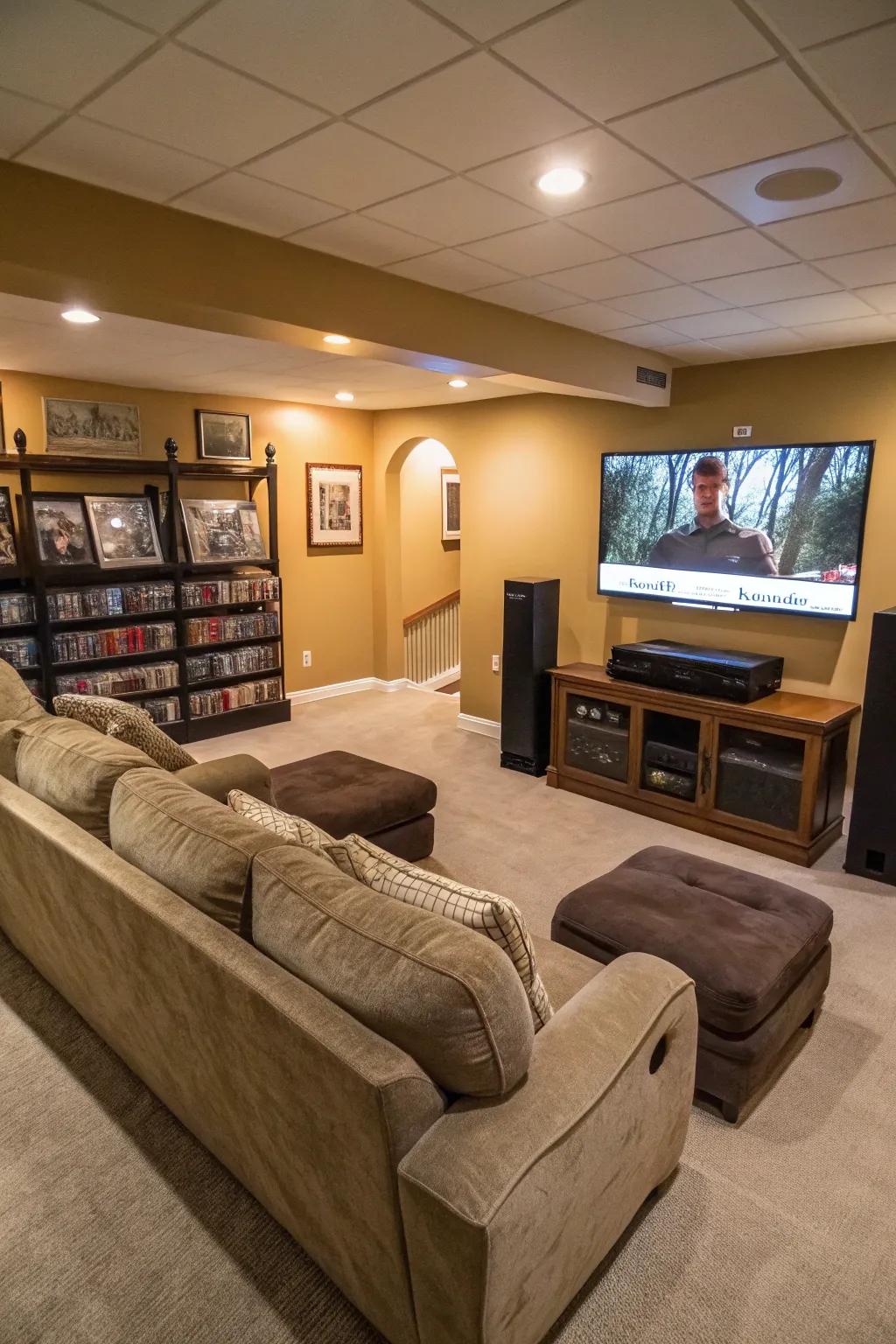 An entertainment hub transforms the basement into the ultimate hangout.