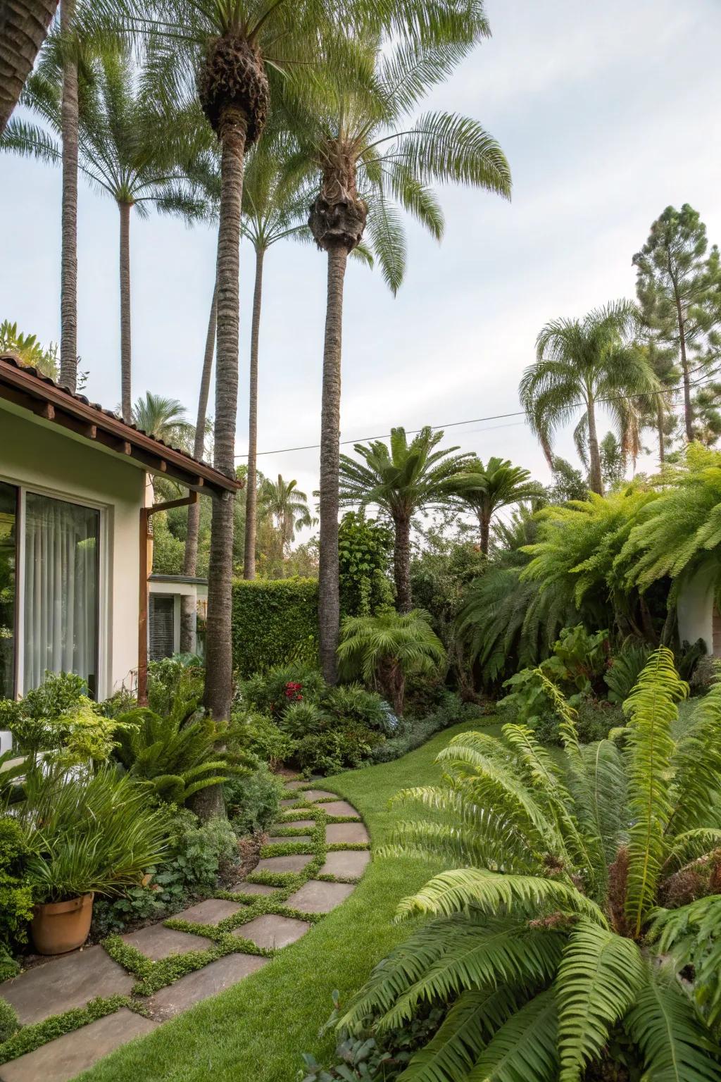Palm trees and ferns can transform your backyard into a tropical retreat.