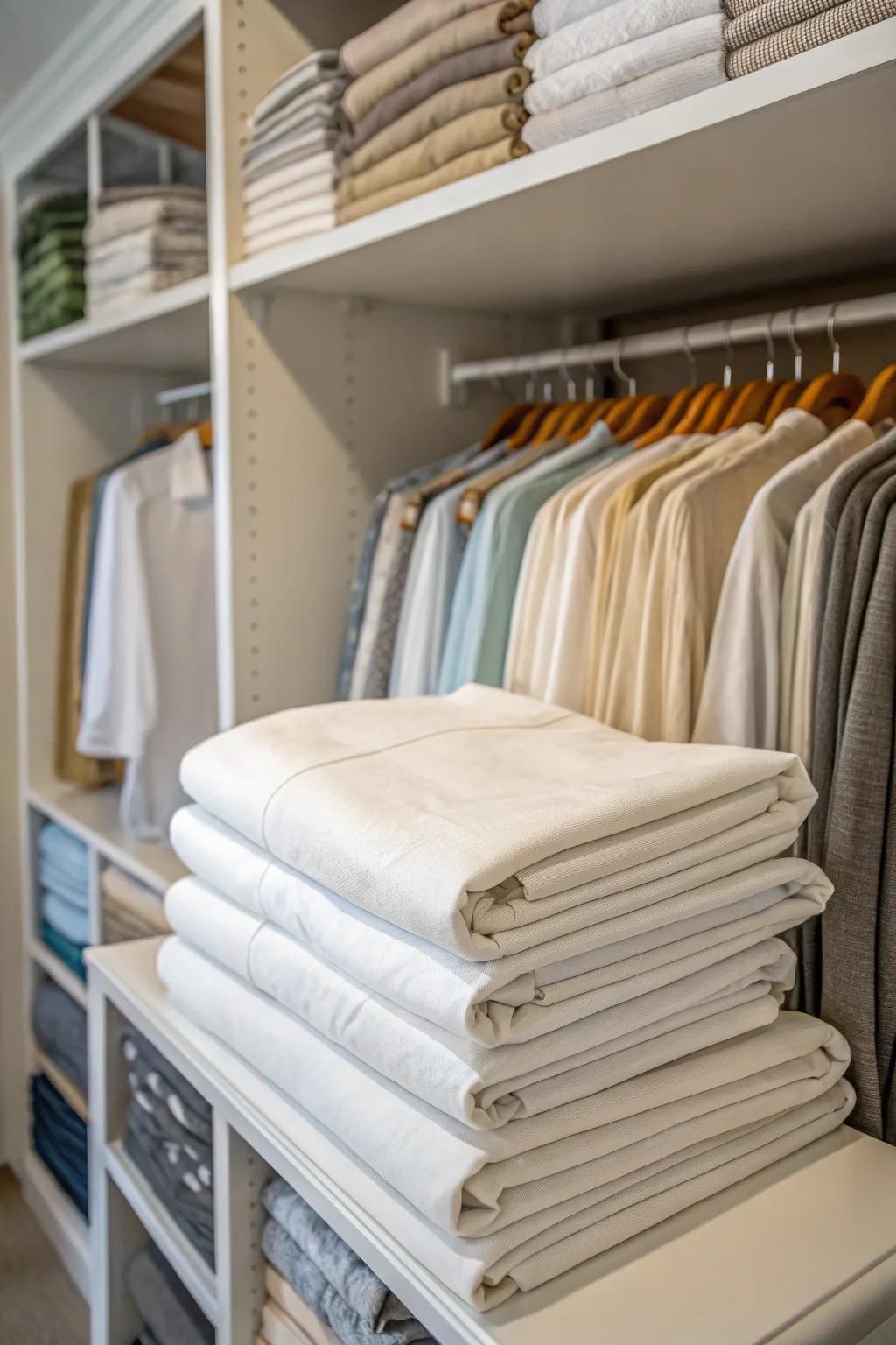 Precisely folded sheets evoke a sense of order and grace.