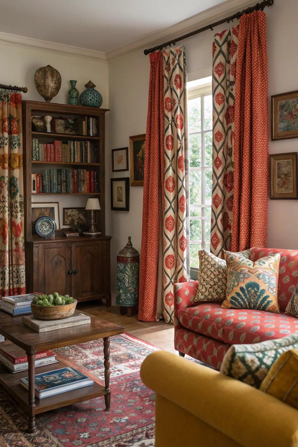 Patterned drapes bring vibrancy and character to your living space.