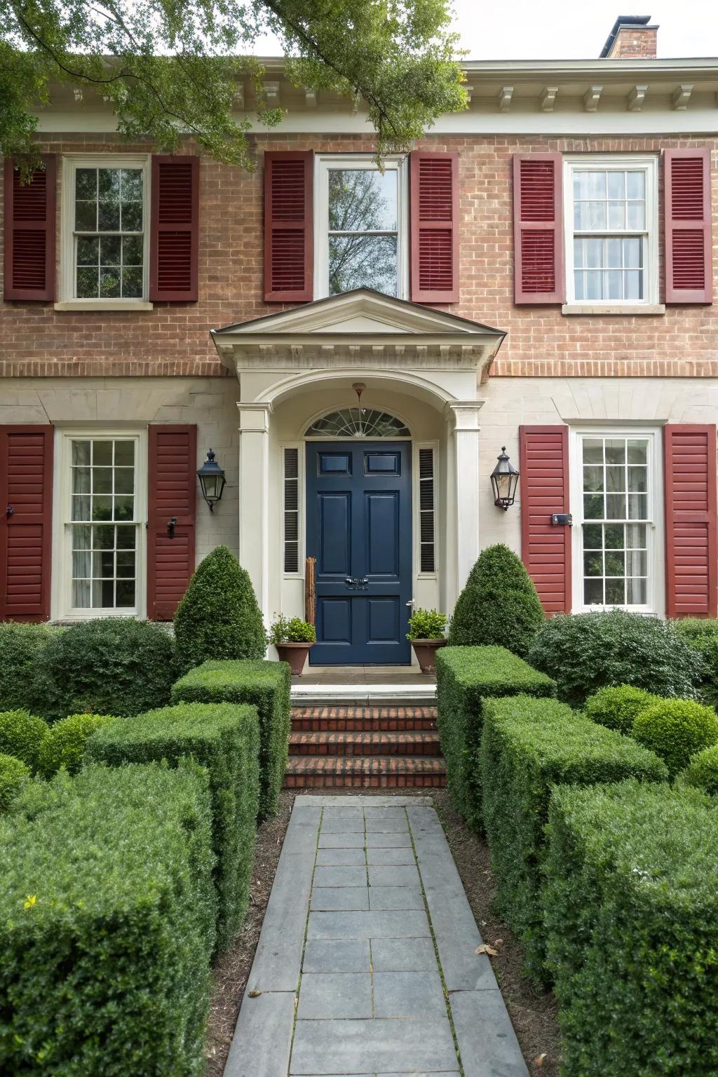A striking blue and red pairing exudes refinement and charm.