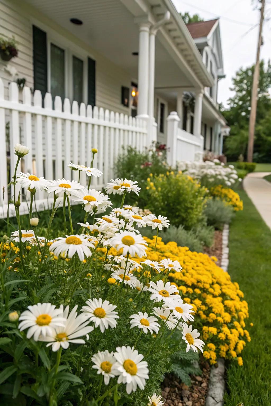 Daisies impart a joyful and enduring appeal to any front garden.