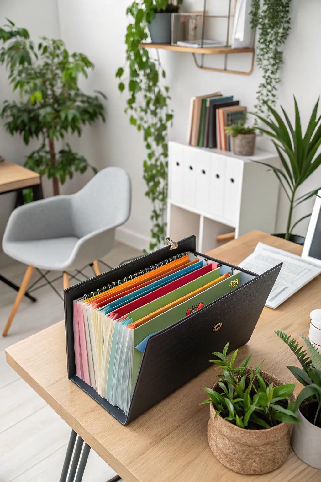 Arranging bills is a breeze with color-coded files.