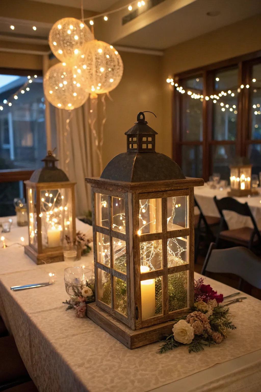 Country lanterns add a captivating glow to a birthday celebration.
