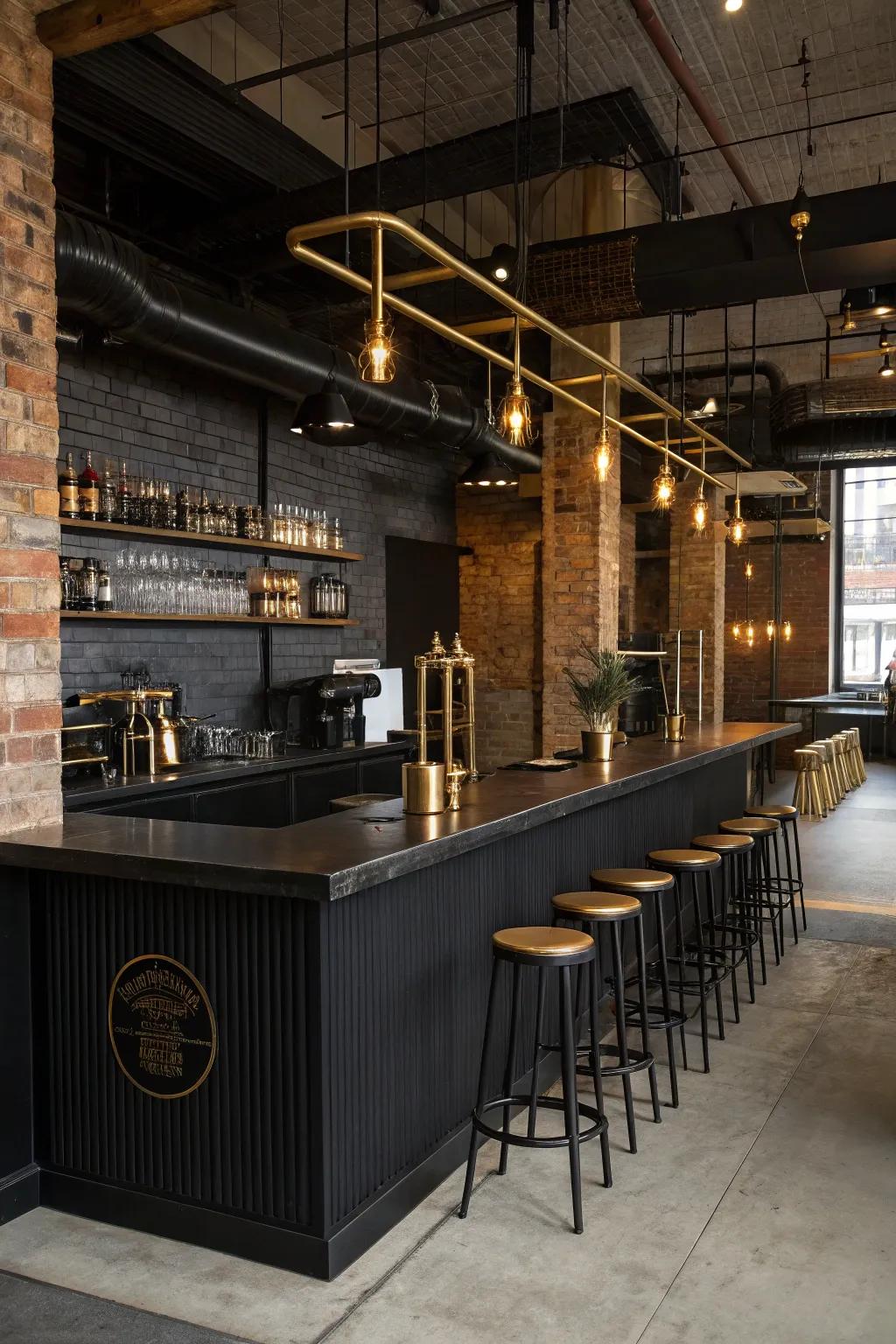 Industrial charm with bronze details in a dark roast station