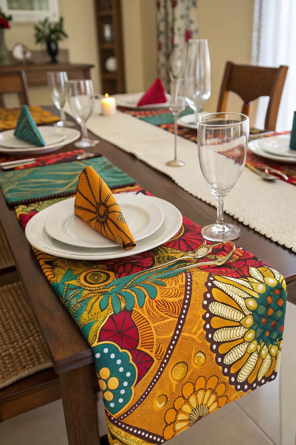Table arrangements with African patterns make a memorable statement.