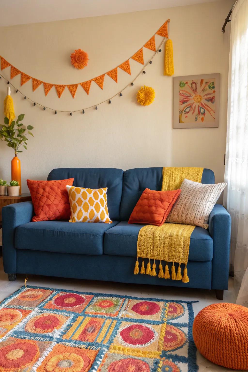 Complementary hues bring vitality and coziness to the area.