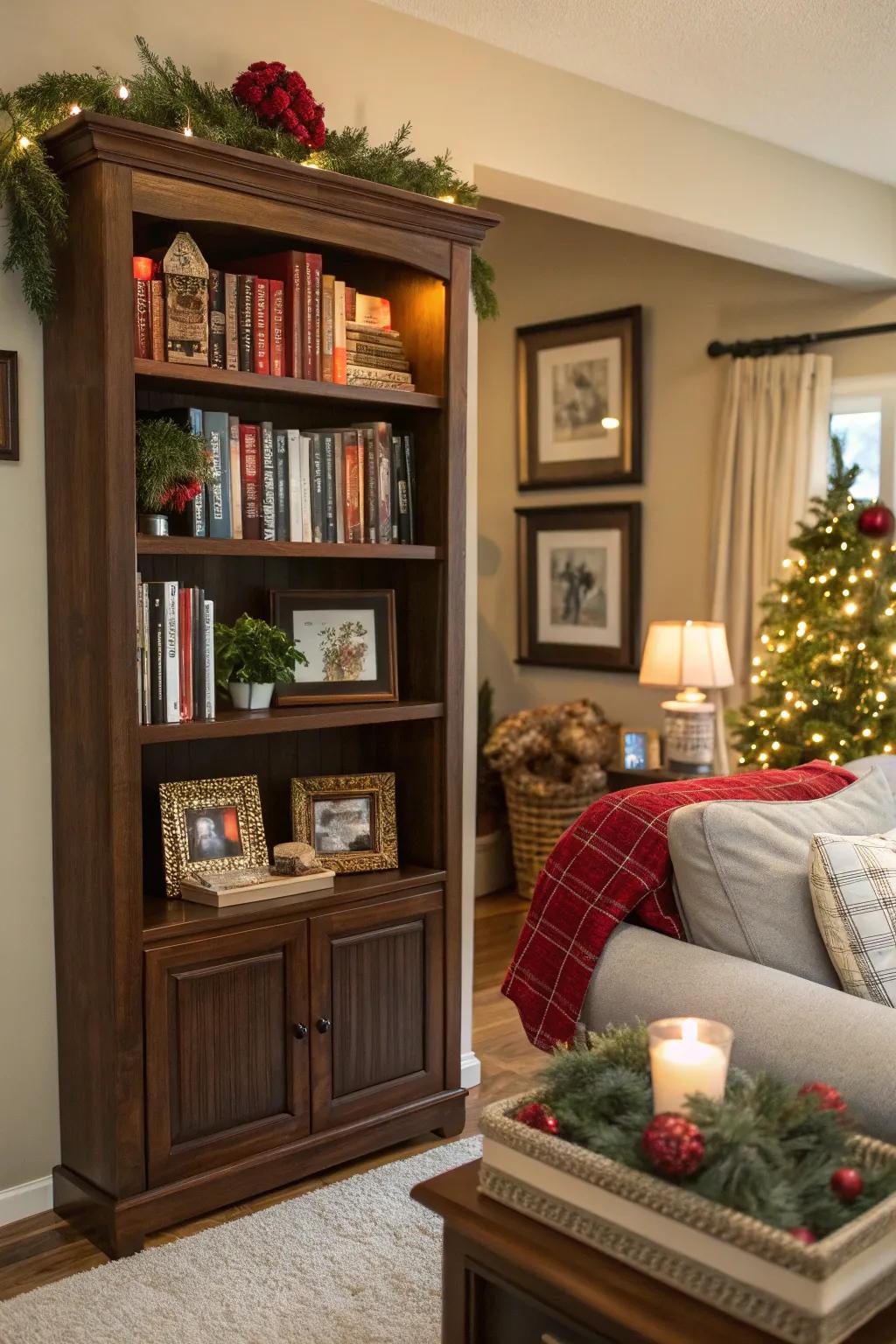 Incorporate your bookcase into the living area for a comfortable ambiance.