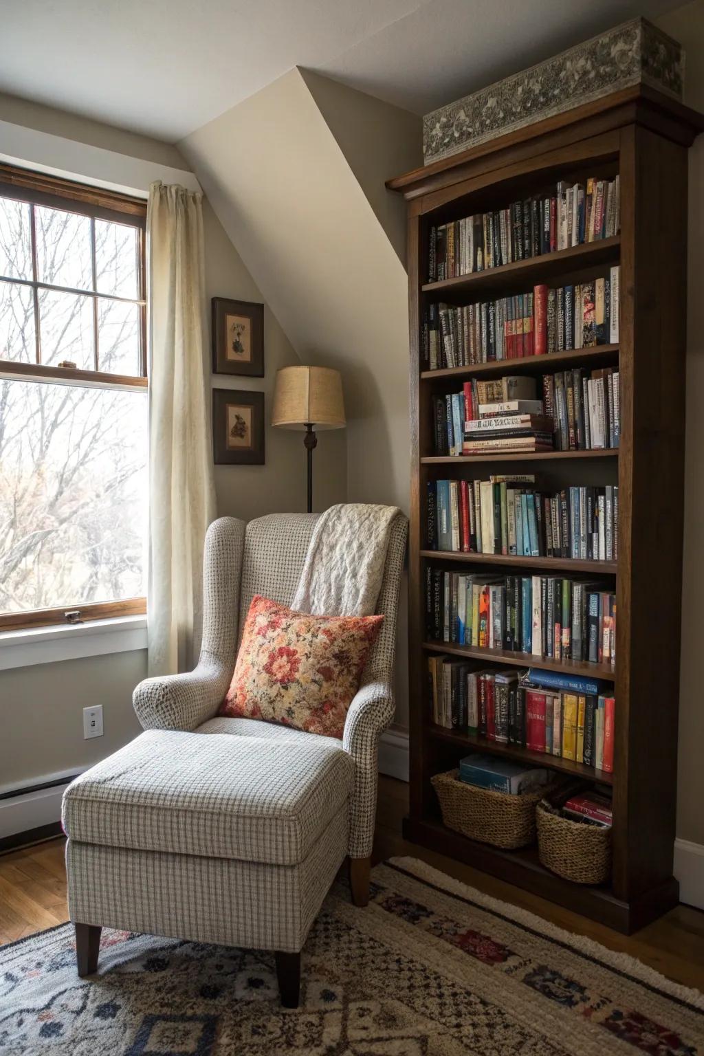 A charming corner designed for losing oneself in a great book.